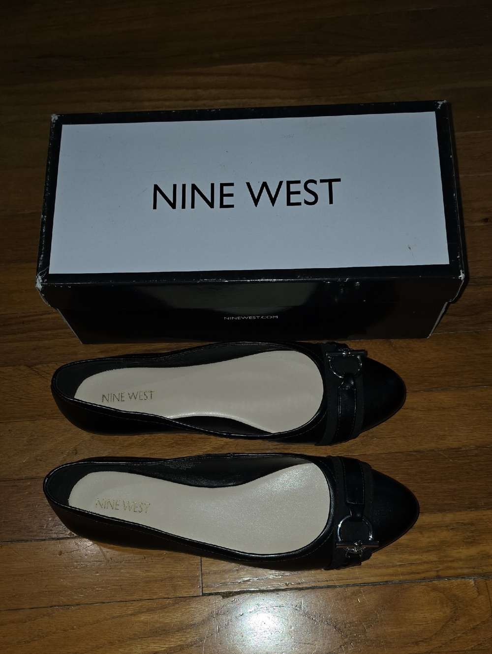 Nine West Black Leather Ballet Flats with Metal Accent